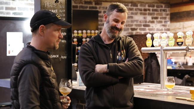 Sauce founder Mike Clarke with Peter Philip at his Marrickville brewery.