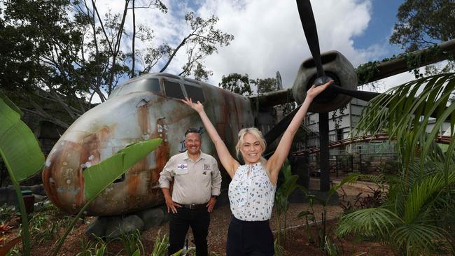 Greg Yong and Hayley Bogaard at the New Rivertown precinct at Dreamworld. Pic Annette Dew