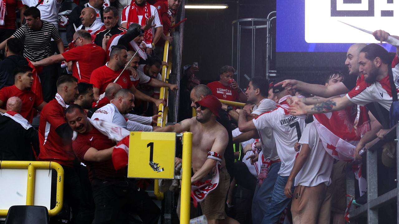 Ugly scenes as wild brawl breaks out in stands at Euros