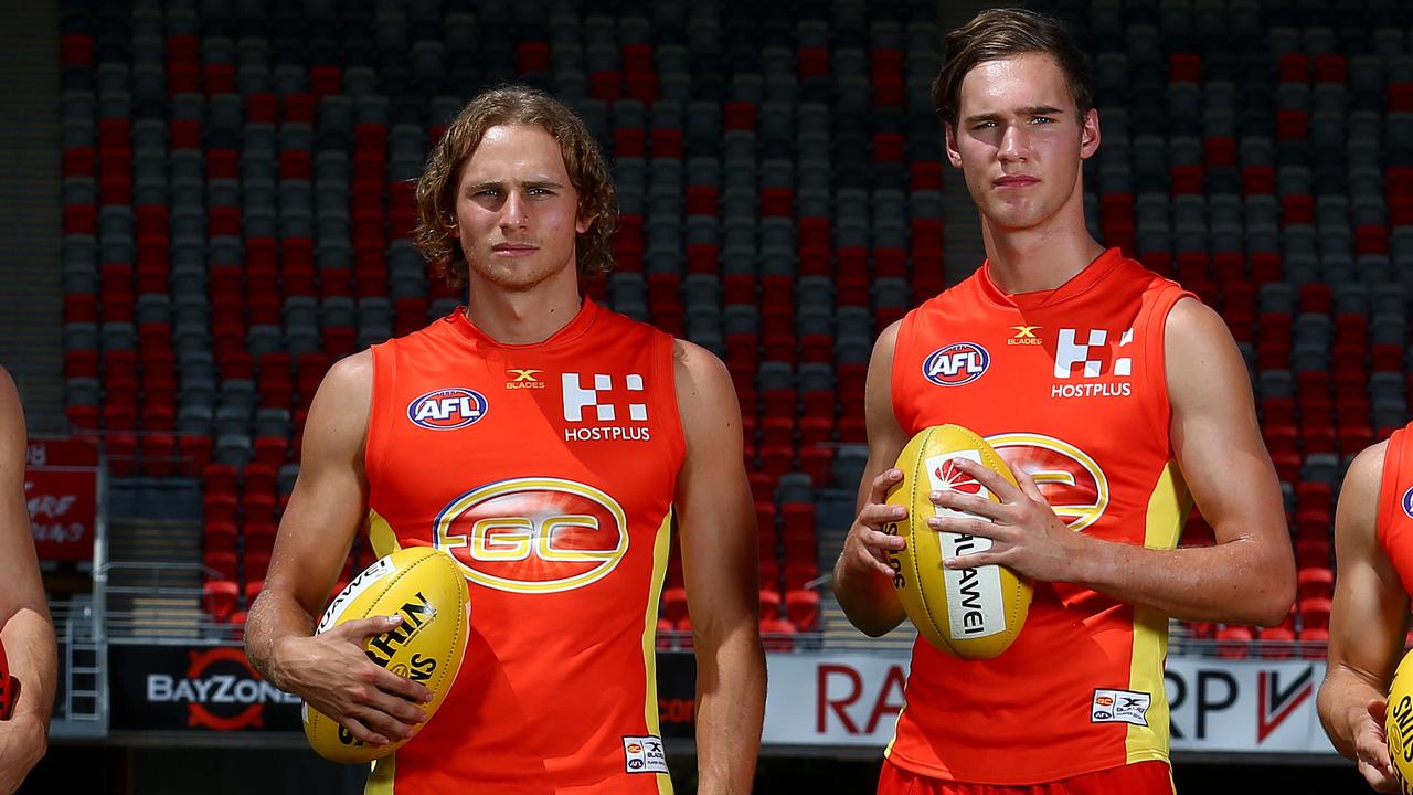 Gold Coast Suns draftees Will Brodie and Jack Scrimshaw. Picture: Adam Head
