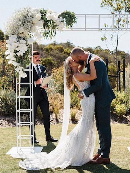 Jessica and Max Gawn on their wedding day.