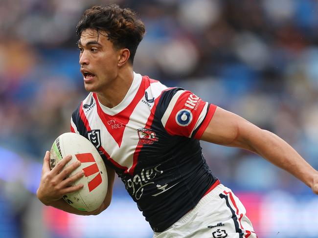 SYDNEY, AUSTRALIA - MAY 12: Joseph-AukusoÃÂ Suaalii of the Roosters in action during the round 10 NRL match between Sydney Roosters and New Zealand Warriors at Allianz Stadium, on May 12, 2024, in Sydney, Australia. (Photo by Mark Metcalfe/Getty Images)