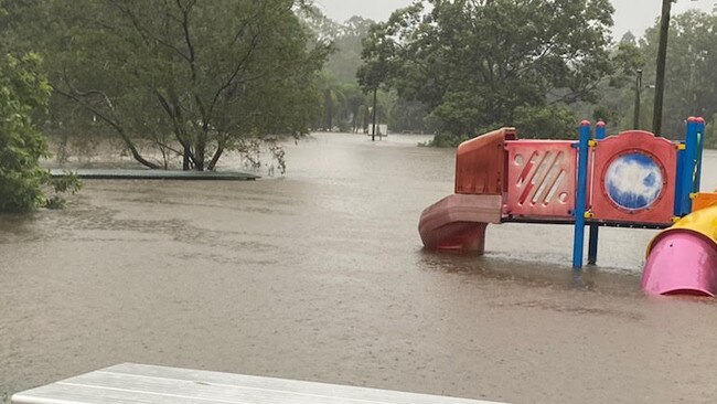 The Logan River at Dauth Park, Beenleigh, has broken its banks.