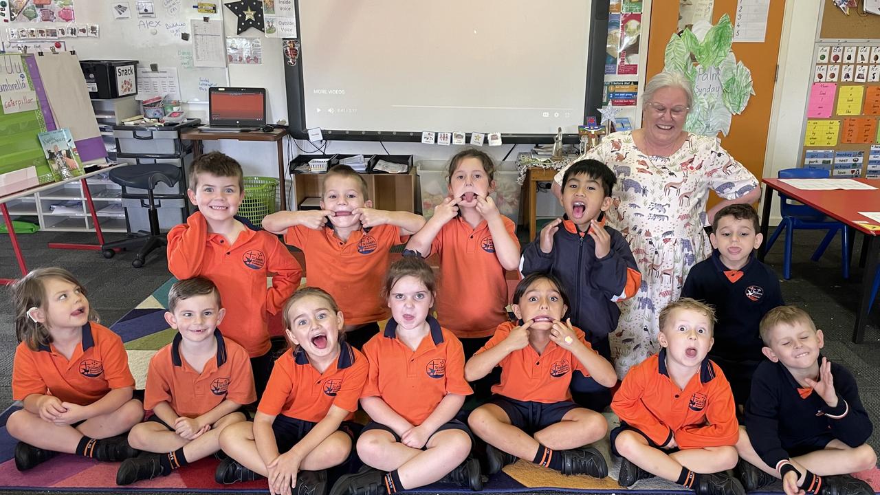 St Joseph’s Primary School Bracken Ridge Prep White: Back row: Lucas, Noah, Piper, Tobias and Alex. Front row: Marley, Harry, Daisy, Ruby, Kora, Rory and Ethan. Teacher: Julie Lahey. PHOTO: Danielle Noney