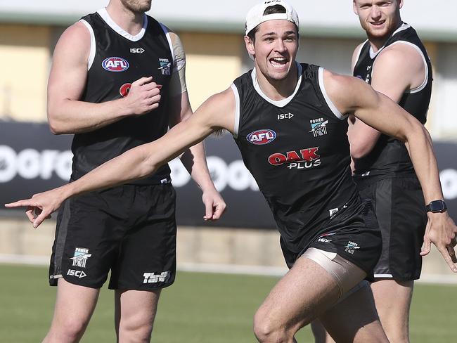 Ryan Burton calls for the ball during Port Adelaide training on Wednesday. Picture Sarah Reed