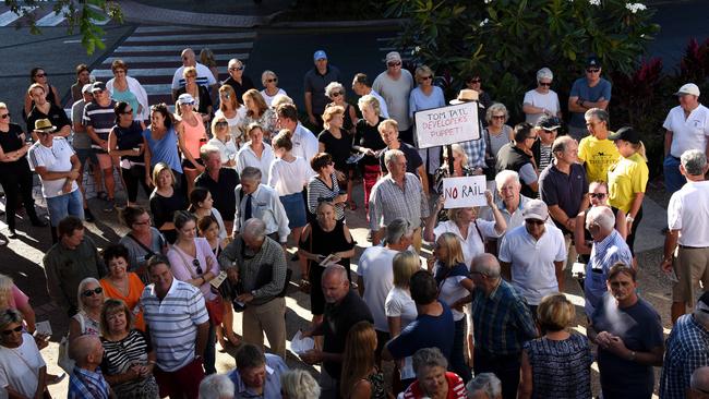 Local residents protest about the light rail at Tedder Avenue. Photo: Steve Holland.