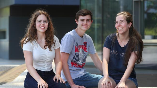 Abigail Lang, Lucien Marcel and Tahlia Guzzardi have all been accepted into Medicine at Monash University. Picture: David Crosling