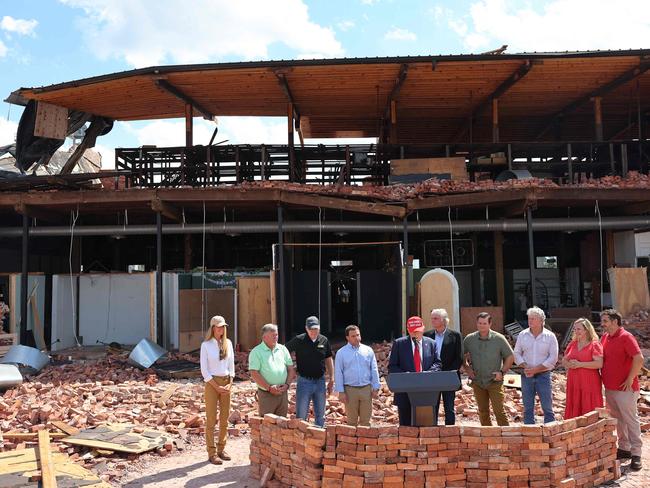 Donald Trump gives remarks as he visits Chez What Furniture Store which was damaged during Hurricane Helene on September 30, 2024 in Valdosta, Georgia. Picture: Getty Images via AFP