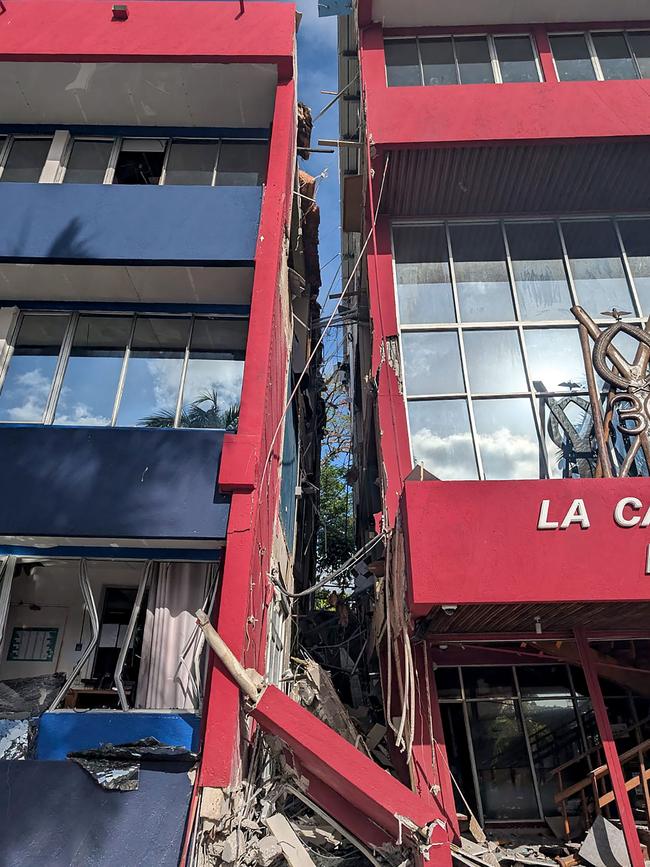 A severely damaged building housing the embassies of the United States, United Kingdom, and New Zealand. Picture: AFP