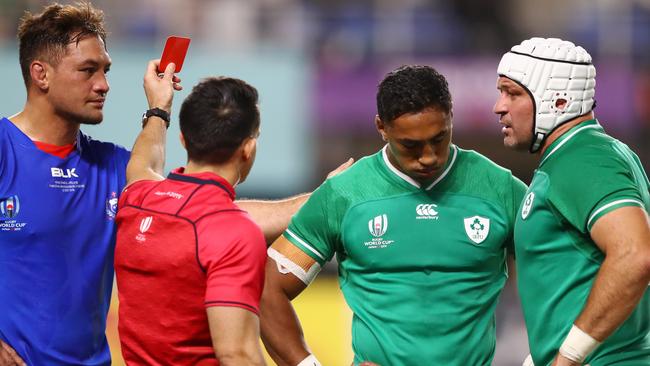 ...and is sent off. Picture: Getty Images