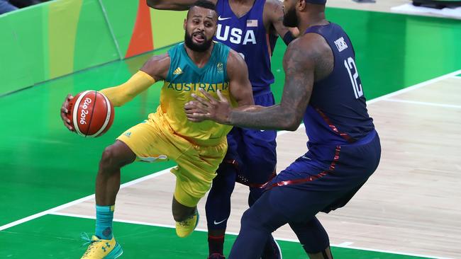 Patty Mills in action during the Boomers clash with USA