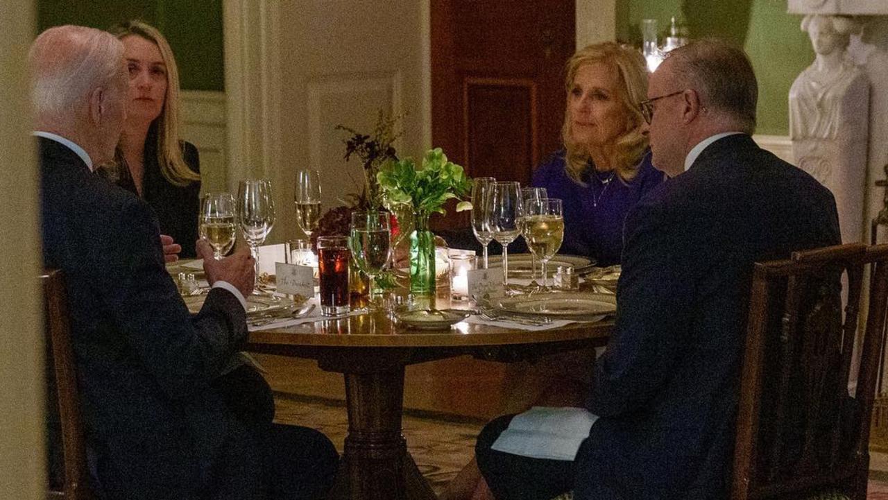 Enjoying a private dinner in Washington are (from left), US President Joe Biden, Jodie Haydon, First Lady Jill Biden and Prime Minister Anthony Albanese. Picture: Anthony Albanese Instagram