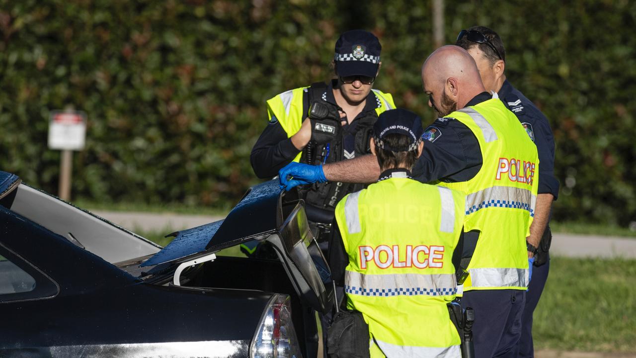 Police incident on Ruthven St near Kate St, Tuesday, March 15, 2022. Picture: Kevin Farmer