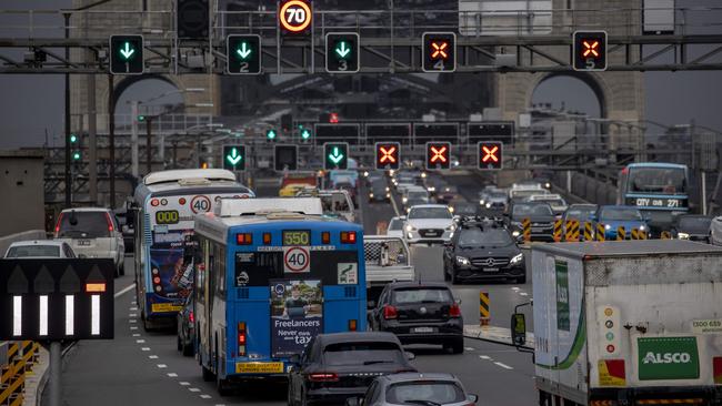 Traffic was heavy on the Sydney Harbour Bridge this morning. Picture: NCA NewsWire / Dylan Coker