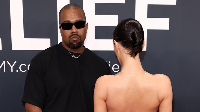 PIXELATED VERSIONS -  LOS ANGELES, CALIFORNIA - FEBRUARY 02: (EDITOR'S NOTE: Image contains nudity.) L-R, Kanye West and Bianca Censori attend the 67th Annual GRAMMY Awards on February 02, 2025 in Los Angeles, California.  (Photo by Matt Winkelmeyer/Getty Images for The Recording Academy)