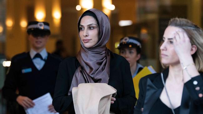 Mahmoud ‘Mick’ Hawi’s widow Carolina Gonzales leaves Downing Centre court in Sydney. Picture: NCA NewsWire/Bianca De Marchi