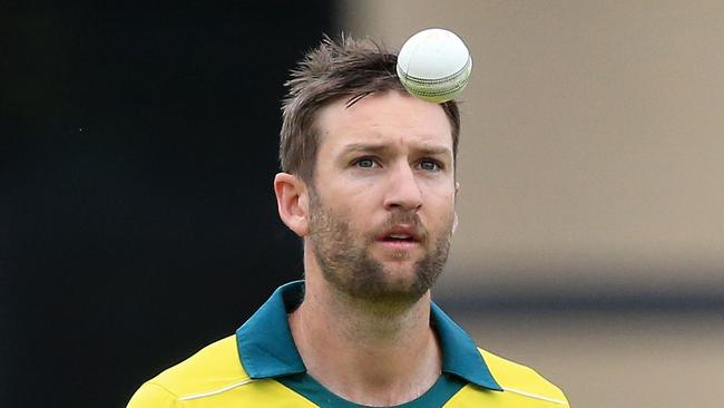 Andrew Tye had a tough day at the office. Picture: AFP