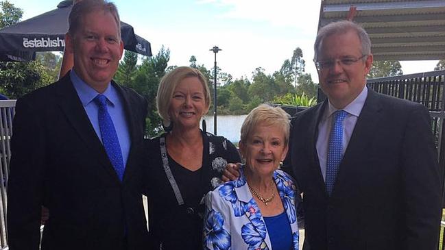 Wendy Child, second left, with PM Scott Morrison and Forde MP Bert van Manen.