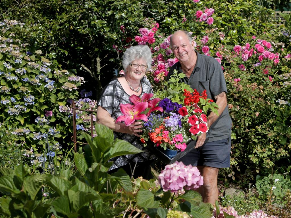 Flower growers Kaye Pless, of Old Beach, and Terry West, of Granton, ahead of the Claremont Flower Show. Picture: PATRICK GEE