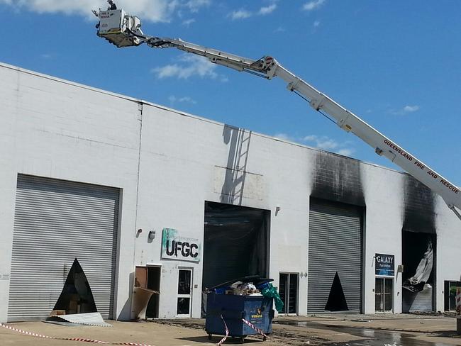 GCB Fire and rescue investigators using cherry picker to inspect the damage from above PHOTO Scott Fletcher