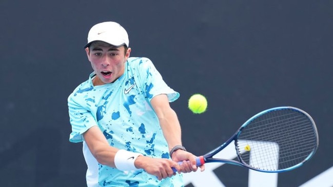 Hugh Winter in action at the U16 Australian Championships. Picture: Tennis SA