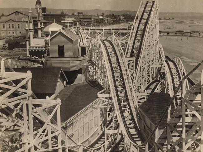 Noah’s Arc and the Big Dipper at Luna Park seaside carnival on the Glenelg foreshore, in the early 1930s.