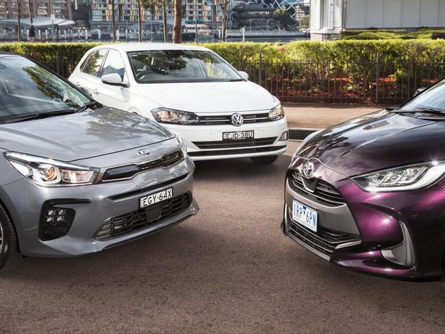 Photo of the 2020 Toyota Yaris, Kia Rio GT and Volkswagen Polo. Photo taken by Thomas Wielecki