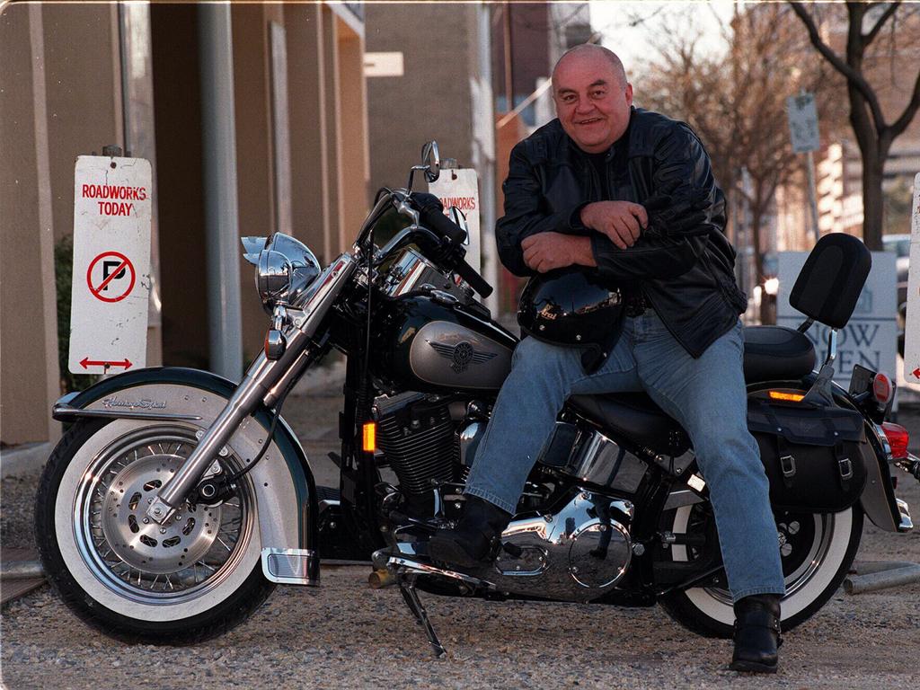 Bob Francis on his Harley Davidson motorcycle.