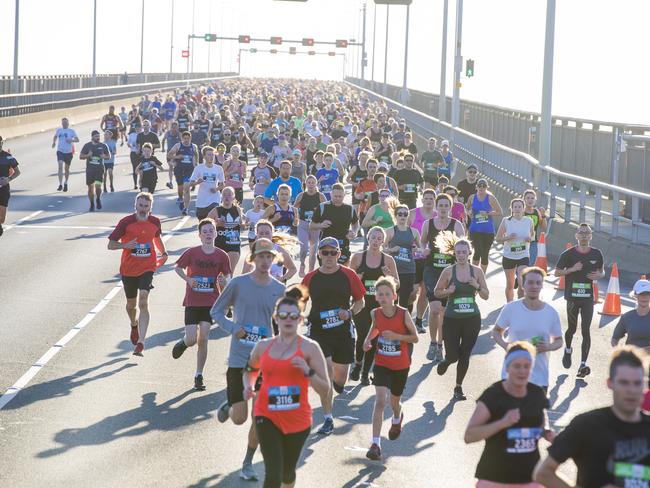 Run the Bridge Fun Run 2020 across Tasman Bridge. Picture: RICHARD JUPE