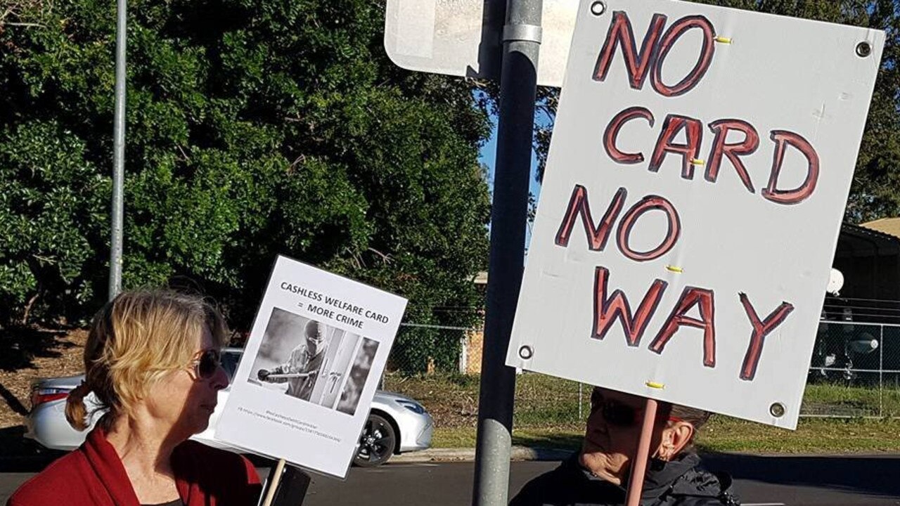 Protesters against the Cashless Debit Card in Hervey Bay. Picture: Contributed