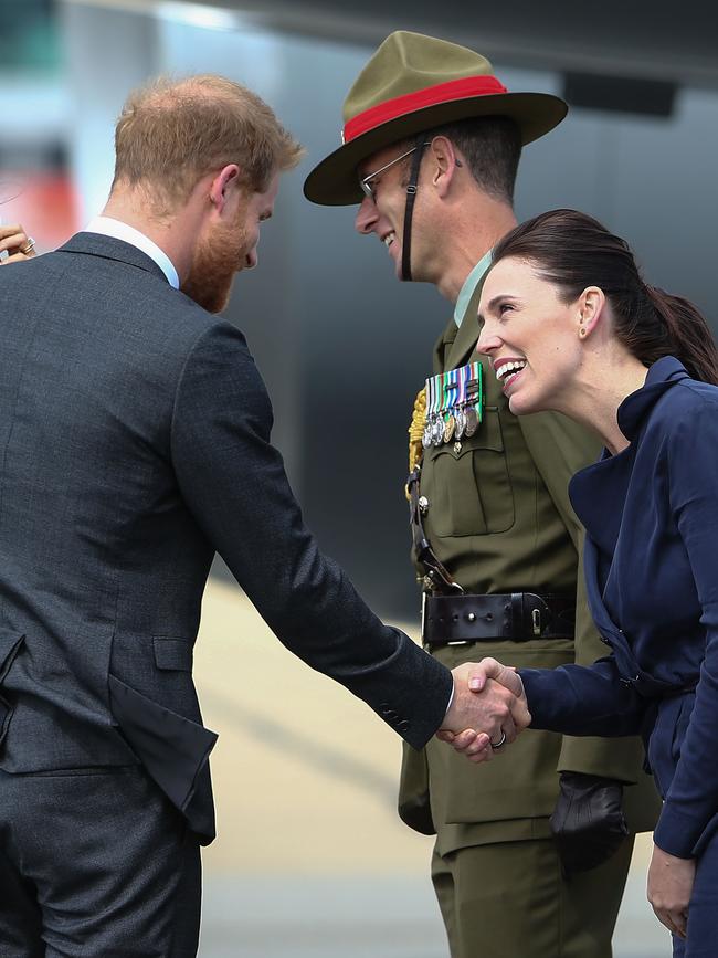 New Zealand Prime Minister Jacinda Ardern was there to greet the royal couple upon their arrival. Picture: Hagen Hopkins/Getty Images