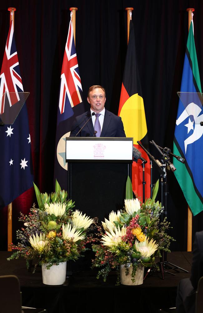 Queensland Premier Steven Miles makes his first speech speak after being sworn in on Friday. Picture: David Clark