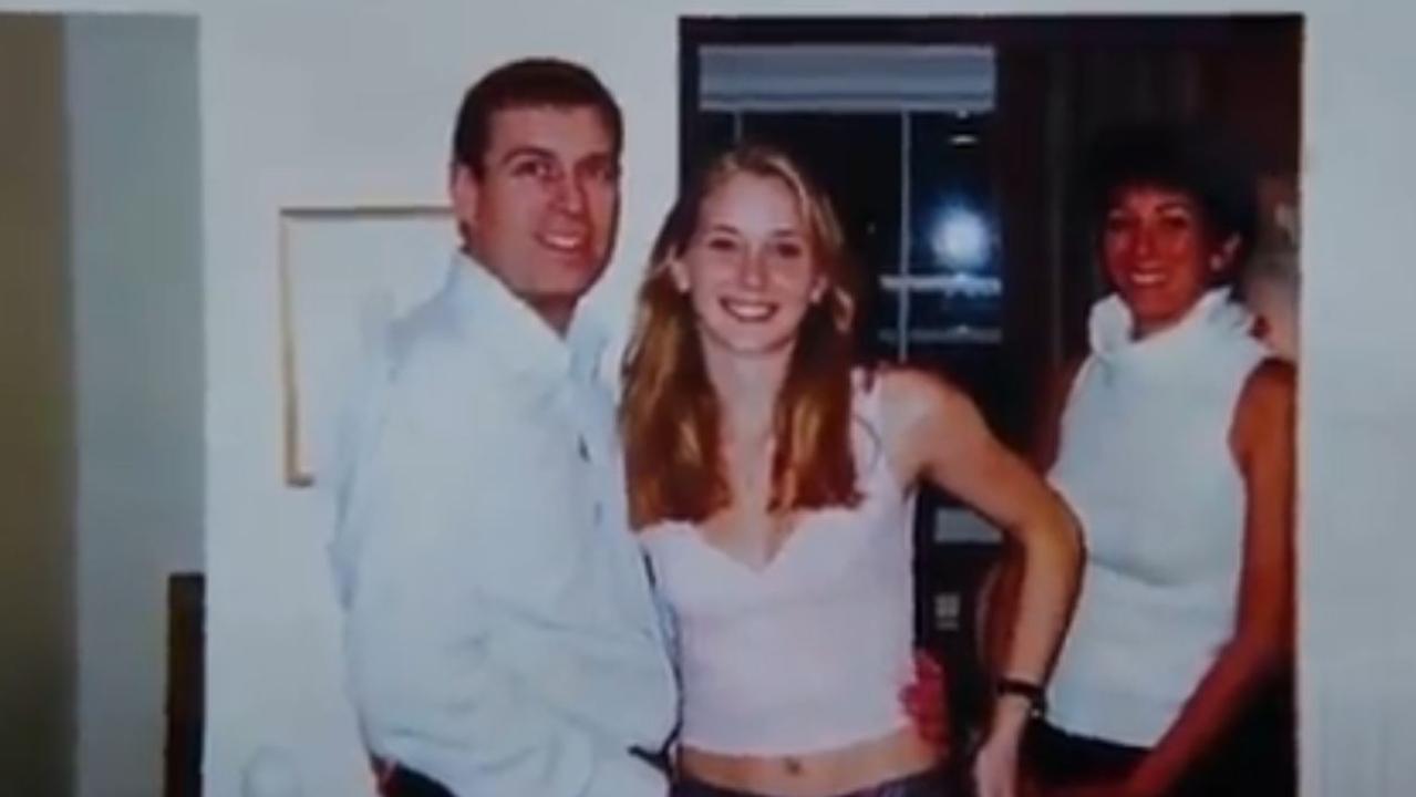 Prince Andrew, Virginia Roberts Giuffre and Ghislaine Maxwell are pictured together inside the London Mews home of Ghislaine Maxwell (right). Picture: Screengrab / Channel 9 / 60 Minutes