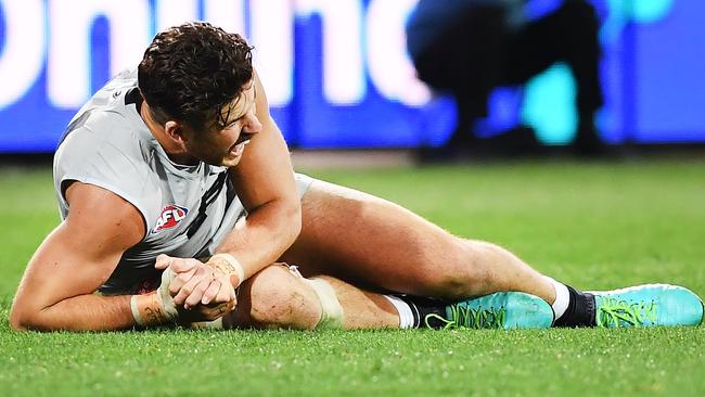 Levi Casboult was clearly in a lot of pain after the incident. He will miss at least four weeks. Picture: Getty