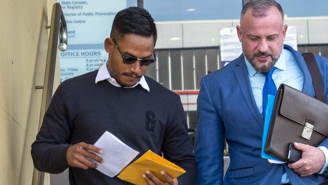 Ben Barba leaves Mackay Court House with his lawyer. Image: Daryl Wright.