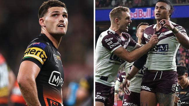 Nathan Cleary and Haumole Olakau'atu..