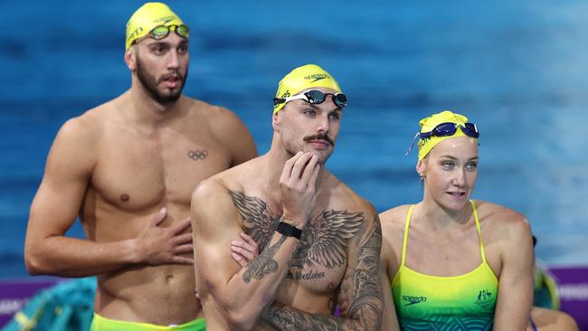 Kyle Chalmers, Zac Incerti and Meg Harris, at training . Picture: Michael Klein