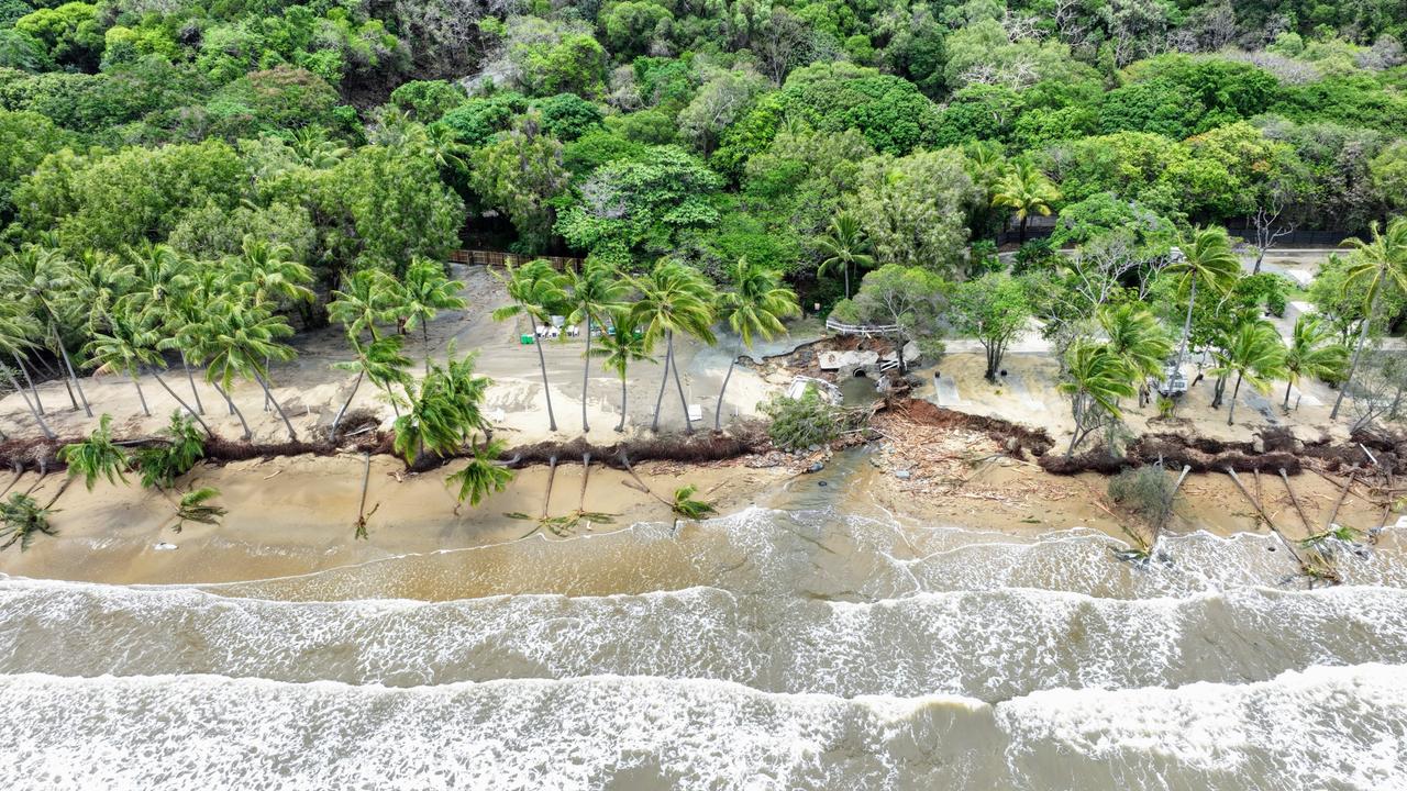 The Ellis Beach Holiday Park was smashed by landslides caused by flooding rain after Tropical Cyclone Jasper crossed the Far North Queensland coast. The buildings were filled with mud, rocks, and trees, and took weeks to repair. Picture: Brendan Radke