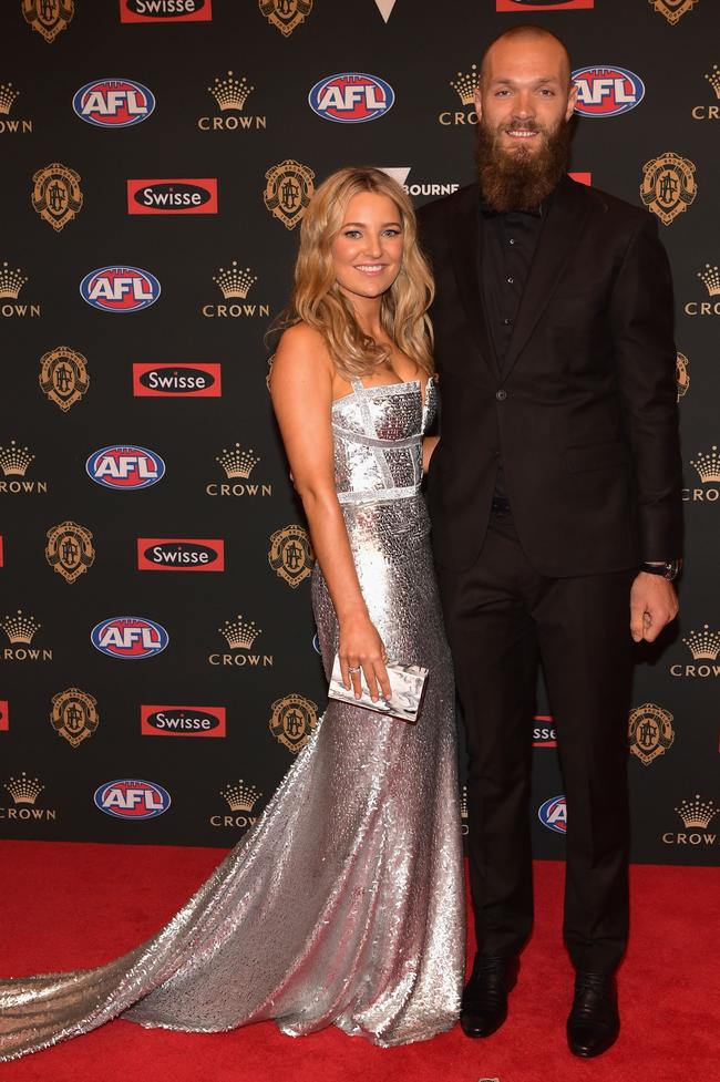 One of the Brownlow favourites Max Gawn with partner Jessica Todd. Picture: Getty