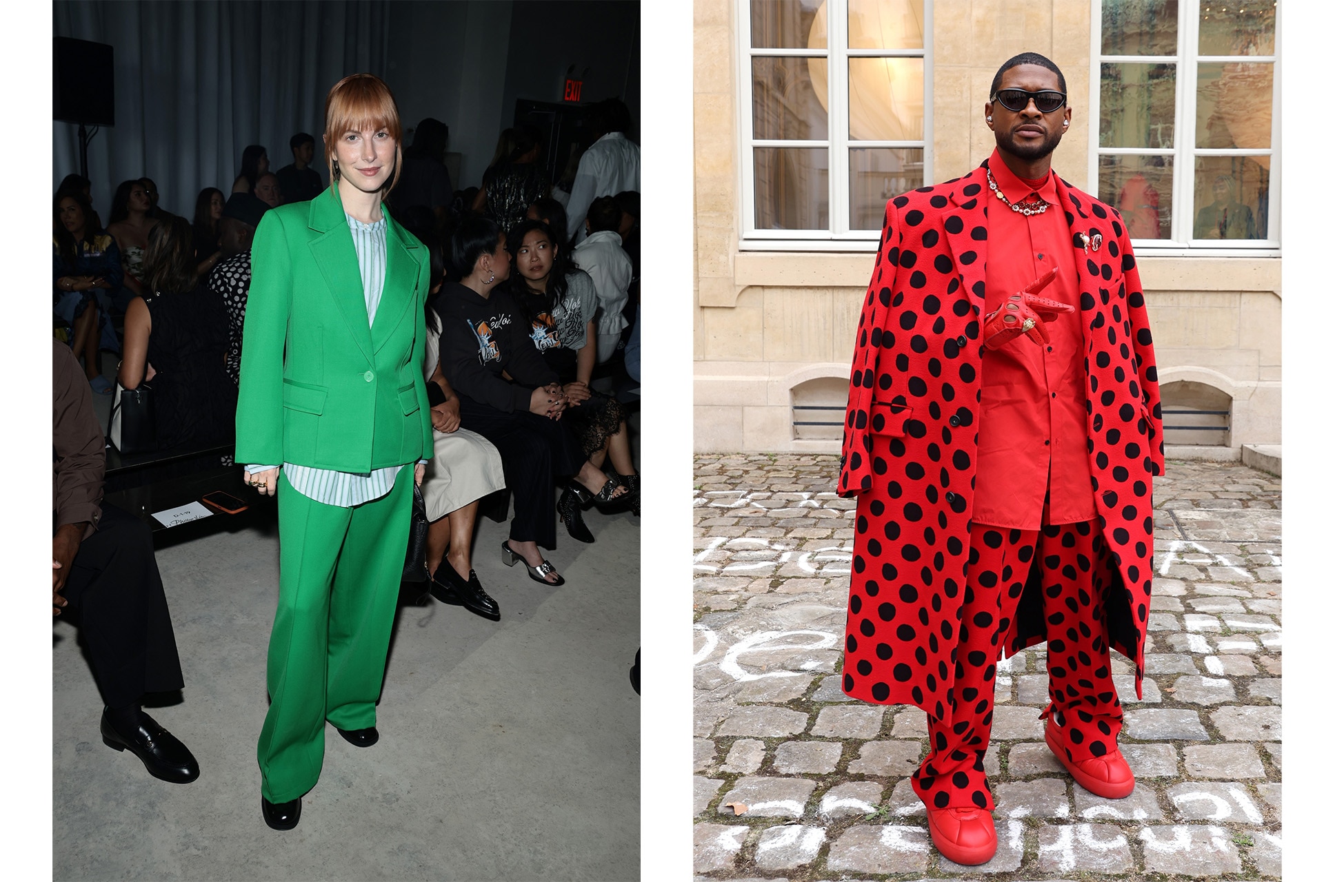 <p><em>Image credits: Getty Images&nbsp;</em></p><p>&nbsp;</p><p>Of course, statement suits aren&rsquo;t defined solely by size. Colour is another obvious avenue that has seen the suited September take off. From Hayley Williams, in her bright green iteration, and then Usher, recently announced as halftime entertainment for the next Super Bowl, in the playful polka dots of Marni. Straying from the accepted codes of the suiting colour wheel is an experiment, but when pulled off, the results speak for themselves.</p><p>&nbsp;</p>