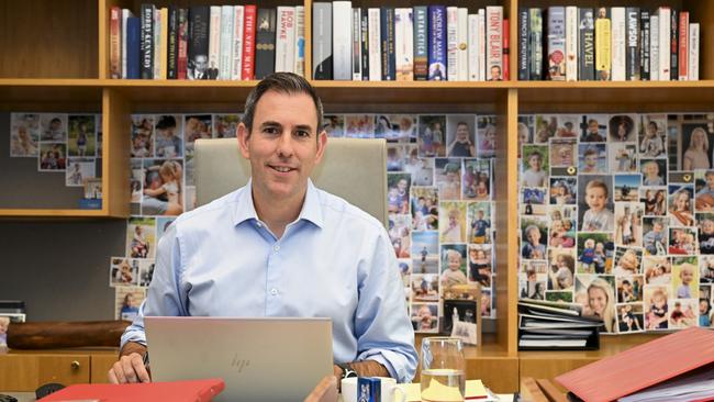 Australian Treasurer Jim Chalmers in his office as he prepares to deliver the 2022/23 Budget at Parliament House in Canberra.