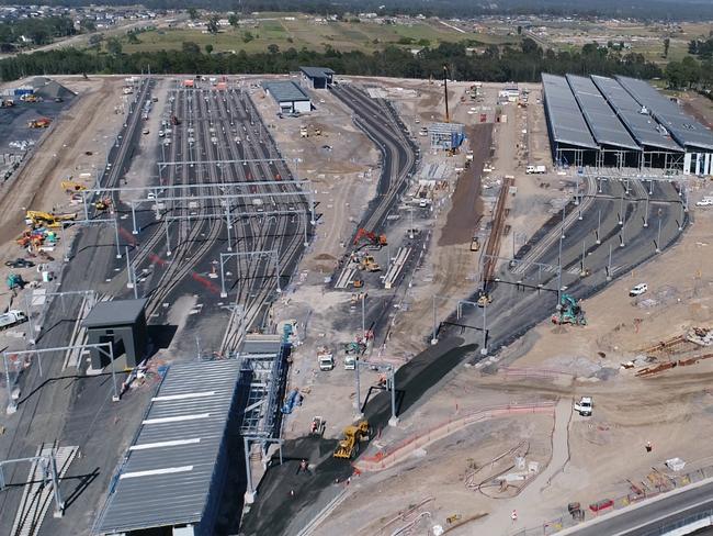 A bird’s eye view of the new Sydney Metro Trains Facility at Rouse Hill. Picture: Transport for NSW