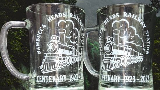 Commissioned tankards made for the Nambucca Heads Station Rail Centenary 1923-2023.