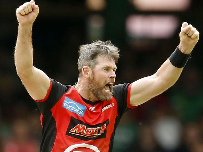 MELBOURNE, AUSTRALIA - FEBRUARY 17: Dan Christian of the Renegades celebrates after the final ball during the Big Bash League Final match between the Melbourne Renegades and the Melbourne Stars at Marvel Stadium on February 17, 2019 in Melbourne, Australia. (Photo by Darrian Traynor/Getty Images)