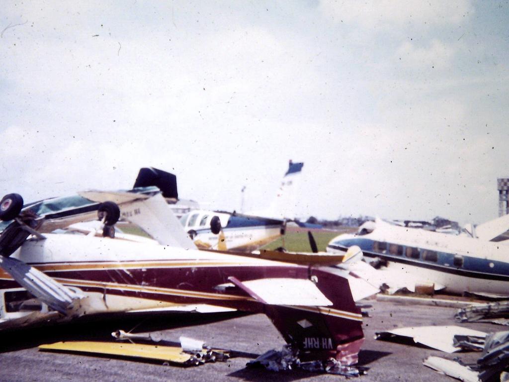 Smashed planes at the airport in Darwin. Picture: Supplied