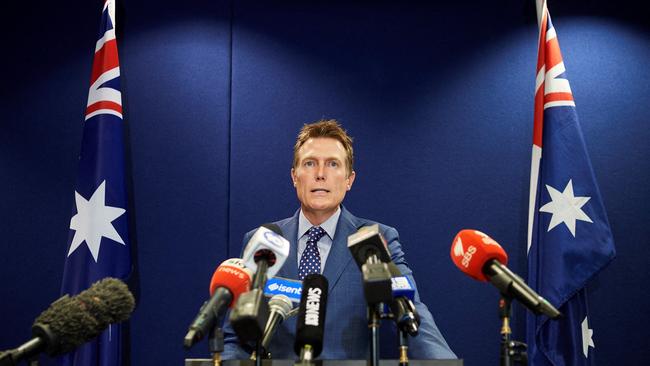 Christian Porter during his press conference in Perth on March 3.