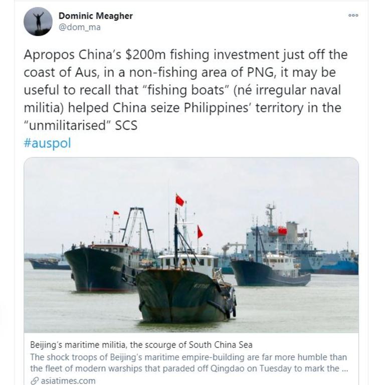 Meagher’s tweet is a stark warning about how China’s ‘fishing’ plans can turn out.