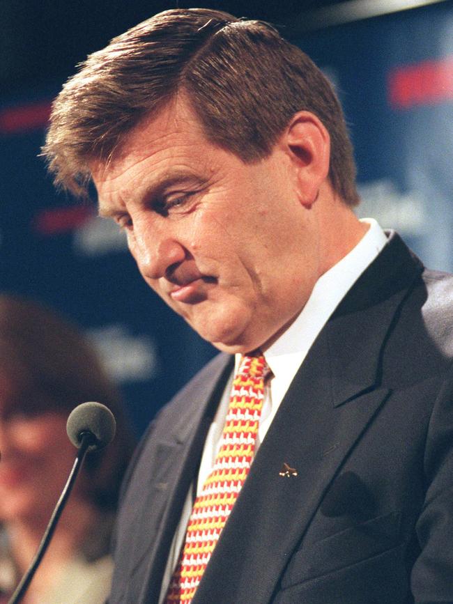 Jeff Kennett on election night in 1999, when he lost to Steve Bracks. Picture: Andrew Batsch