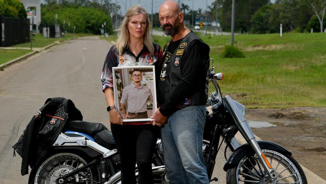 Heartbroken parents Rob and Kelly Smith led a ride on Sunday in memory of their fallen son, Brendan Tyrrell, who died in a tragic motorcycle crash on Woolcock St in 2022. Picture: Evan Morgan