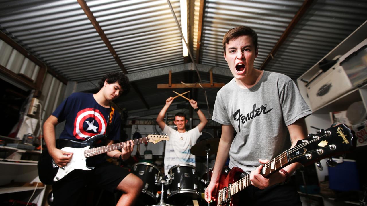 Band Practice at Pottsville - Tweed lads Harrison Powick, Josh Worth and Angus Kopp have started their own garage band called â€œSticks and Stonesâ€&#157;